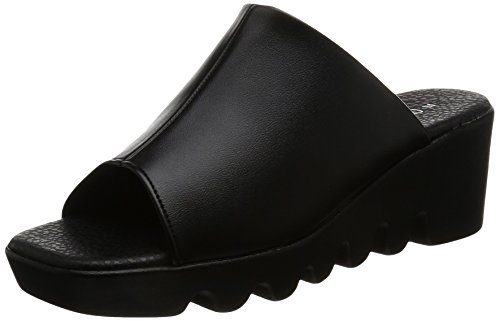 [ルチアーノ バレンチノ] 日本製 6cmウエッジヒール 美脚オフィスサンダル 厚底 IM6451 クロ 24.0~24.5 cm